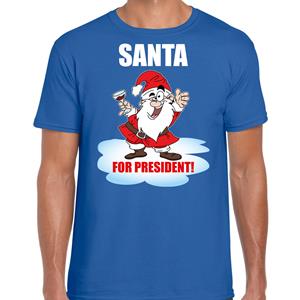 Bellatio Santa for president Kerst t-shirt / Kerst outfit blauw voor heren