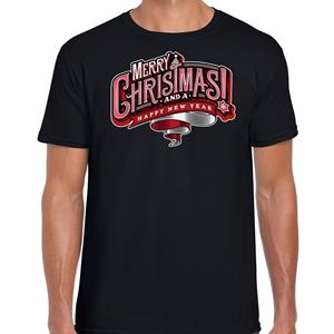 Bellatio Merry Christmas Kerstshirt / Kerst t-shirt zwart voor heren