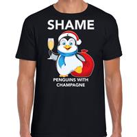 Bellatio Pinguin Kerst t-shirt / outfit Shame penguins with champagne zwart voor heren