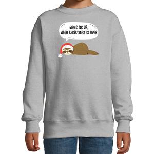 Bellatio Luiaard Kerstsweater / outfit Wake me up when christmas is over grijs voor kinderen