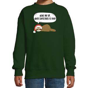Bellatio Luiaard Kerstsweater / outfit Wake me up when christmas is over groen voor kinderen