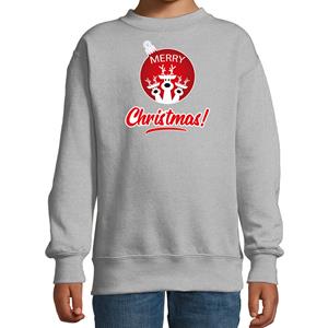 Bellatio Rendier Kerstbal sweater / Kerst outfit Merry Christmas grijs voor kinderen