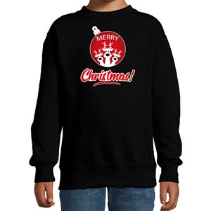 Bellatio Rendier Kerstbal sweater / Kerst outfit Merry Christmas zwart voor kinderen