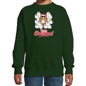 Bellatio Foute Kerstsweater / outfit met hamsterende kat Merry Christmas groen voor kinderen