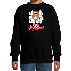 Bellatio Foute Kerstsweater / outfit met hamsterende kat Merry Christmas zwart voor kinderen