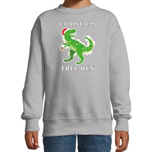 Bellatio Christmas tree rex Kerstsweater / outfit grijs voor kinderen