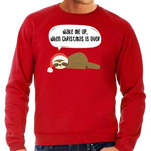 Bellatio Luiaard Kerstsweater / outfit Wake me up when christmas is over rood voor heren