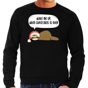 Bellatio Luiaard Kerstsweater / outfit Wake me up when christmas is over zwart voor heren