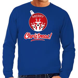 Bellatio Rendier Kerstbal sweater / Kerst outfit Merry Christmas blauw voor heren