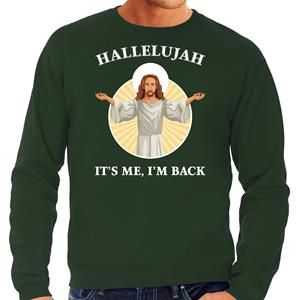 Bellatio Hallelujah its me im back Kerstsweater / outfit groen voor heren