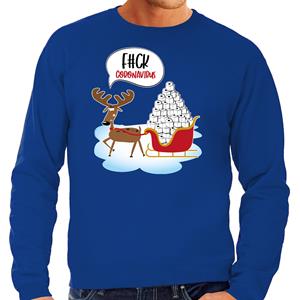 Bellatio F#ck coronavirus foute Kerstsweater / outfit blauw voor heren