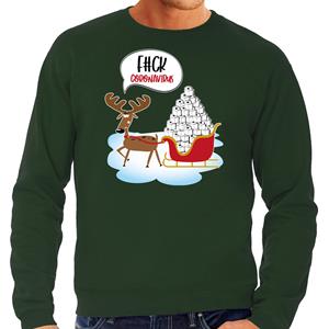 Bellatio F#ck coronavirus foute Kerstsweater / outfit groen voor heren