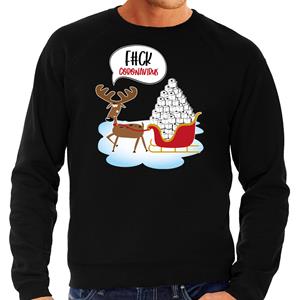 Bellatio F#ck coronavirus foute Kerstsweater / outfit zwart voor heren