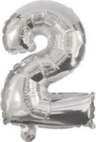 Procos Folienballon Silber 1 Folienballon SILBER No. 2 mit 1 Papierhalm zum Aufblasen 32 cm silber