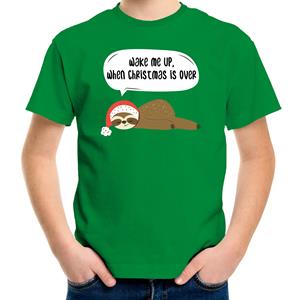 Bellatio Luiaard Kerst t-shirt / outfit Wake me up when christmas is over groen voor kinderen