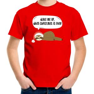 Bellatio Luiaard Kerst t-shirt / outfit Wake me up when christmas is over rood voor kinderen