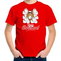 Bellatio Fout Kerst t-shirt / outfit met hamsterende kat Merry Christmas rood voor kinderen
