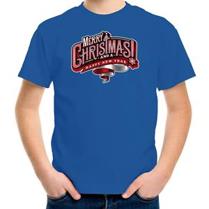 Bellatio Rendier Kerstbal shirt / Kerst t-shirt Merry Christmas blauw voor kinderen