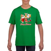 Bellatio Kerst t-shirt Merry Christmas dieren kerstsokken groen kids (164-176) -