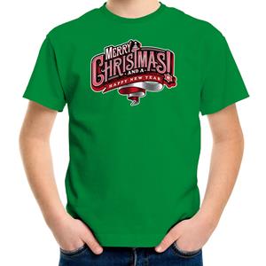 Bellatio Rendier Kerstbal shirt / Kerst t-shirt Merry Christmas groen voor kinderen