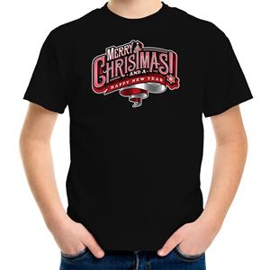 Bellatio Rendier Kerstbal shirt / Kerst t-shirt Merry Christmas zwart voor kinderen