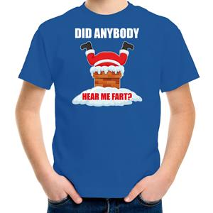 Bellatio Fun Kerstshirt / outfit Did anybody hear my fart blauw voor kinderen