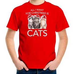 Bellatio Kitten Kerst t-shirt / outfit All i want for Christmas is cats rood voor kinderen