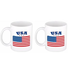 Bellatio Set van 2x stuks drink mokken Amerikaanse/USA vlag 300 Ml -
