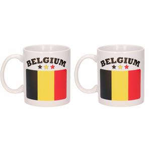 Bellatio Set van 2x stuks mokken Belgische vlag 300 Ml -