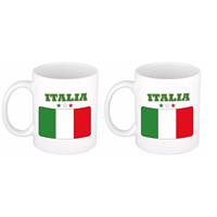 Bellatio Set van 2x stuks mokken Italiaanse vlag 300 Ml -