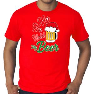 Bellatio Grote maten Ho ho hold my beer fout Kerstshirt / outfit rood voor heren