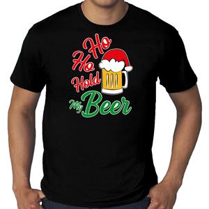Bellatio Grote maten Ho ho hold my beer fout Kerstshirt / outfit zwart voor heren