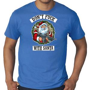 Bellatio Grote maten fout Kerstshirt / outfit Dont fuck with Santa blauw voor heren