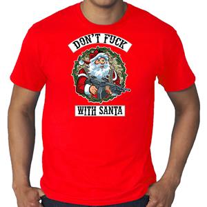 Bellatio Grote maten fout Kerstshirt / outfit Dont fuck with Santa rood voor heren