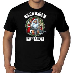 Bellatio Grote maten fout Kerstshirt / outfit Dont fuck with Santa zwart voor heren