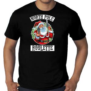 Bellatio Grote maten fout Kerstshirt / outfit Northpole roulette zwart voor heren