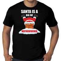 Bellatio Grote maten fout Kerstshirt / outfit Santa is a big fat motherfucker zwart voor heren