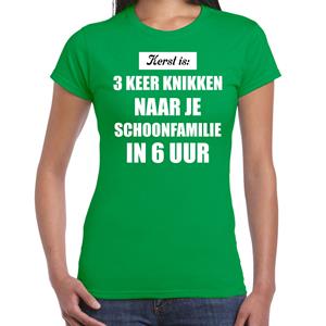 Bellatio Groen fout kerstshirt / t-shirt Kerst is 3 keer knikken naar schoonfamilie outfit dames -