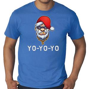 Bellatio Grote maten Gangster / rapper Santa fout Kerstshirt / outfit blauw voor heren