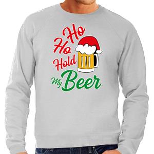 Bellatio Grote maten Ho ho hold my beer fout Kersttrui / outfit grijs voor heren