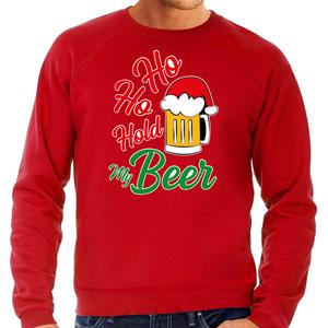Bellatio Grote maten Ho ho hold my beer fout Kersttrui / outfit rood voor heren