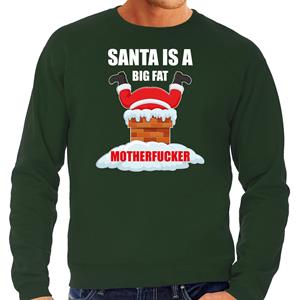 Bellatio Grote maten Foute Kersttrui / outfit Santa is a big fat motherfucker groen voor heren