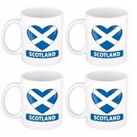 Bellatio Set van 4x stuks hartje Schotland vlag mokken / bekers 300 ml -