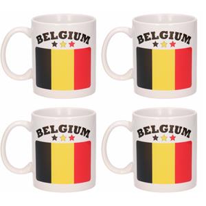 Bellatio Set van 4x stuks mokken Belgische vlag 300 Ml -