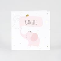 Wit geboortekaartje vrolijke roze olifant | Buromac 507133