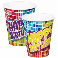 Folat 18x stuks Happy Birthday thema verjaardag bekertjes van papier -