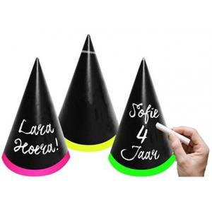 30x stuks neon party feesthoedjes beschrijfbaar met krijtjes -