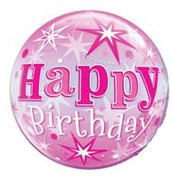 Bubble Ballon "Happy Birthday" in pink, 56cm, heliumgeeignet