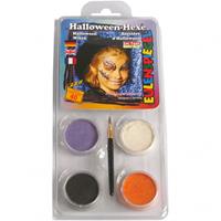 Eulenspiegel Kinderschminke-Set coole Halloween Hexe, Profi-Aqua,4 Farben+Pinsel