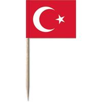 100x Cocktailprikkers Turkije 8 cm vlaggetje landen decoratie -